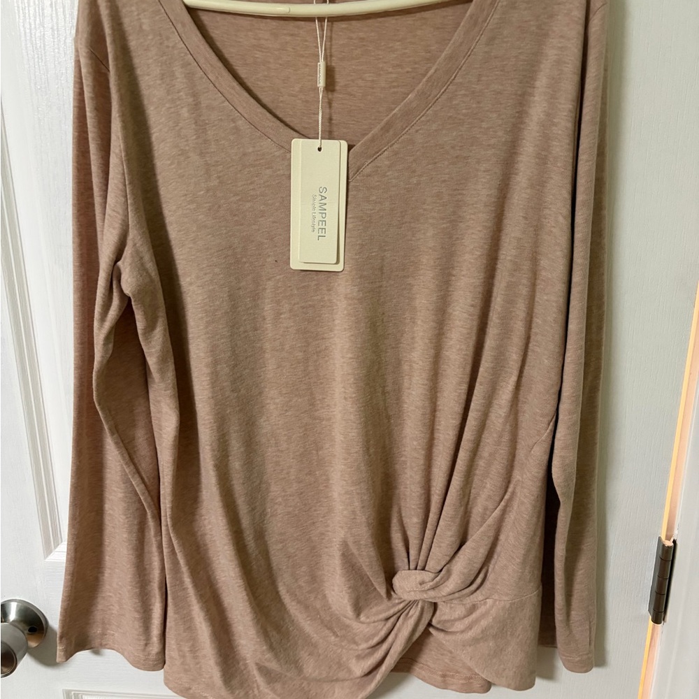 Samtree Women's Brown Knot Front Long Sleeve Top